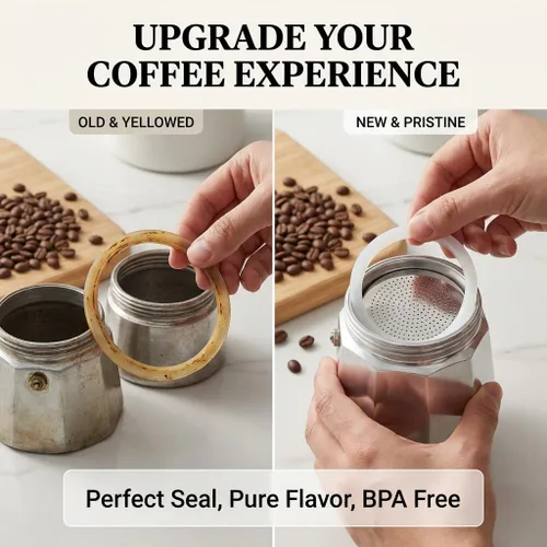 Miniatura 5 de Sivaphe 3 tazas Moka Pot piezas de repuesto infusor para estufa italiana de aluminio, cafetera expreso, 1 filtro y 3 sellos de junta de silicona