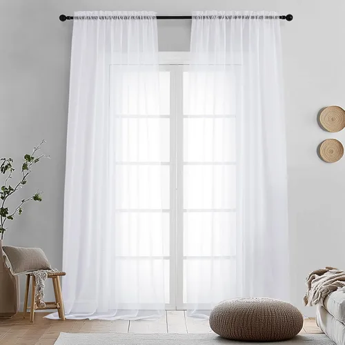 Miniatura 85 de OVZME - Cortinas traslúcidas blancas de 45 pulgadas de largo, 2 paneles, cortinas de gasa con bolsillo para barra para ventanas pequeñas, cada una