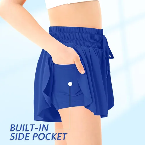 Miniatura 3 de Girls Butterfly Shorts with Pocket Flowy Athletic Shorts High Waist Preppy Running Shorts for Kids Teen