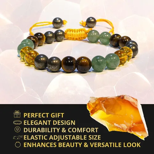 Miniatura 76 de Adjustable Crystal Bracelet – Gemstone Bead Bracelet with Adjustable Macrame String – Chic Gemstone Bracelet for Men and Women – 8mm Round Healing