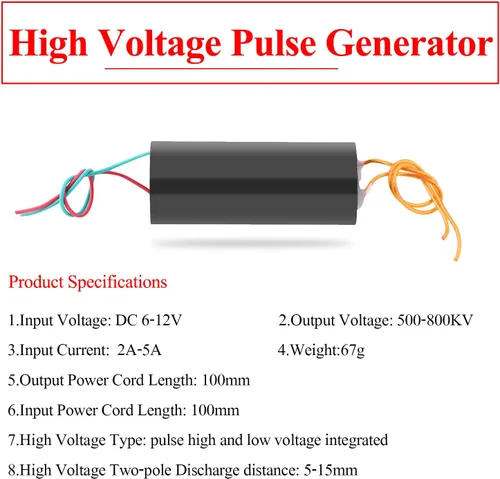 Miniatura 3 de Generador de alto voltaje, DC6-12V a 500KV ~ 1000KV Boost Step Up Power Module Transformador de alto voltaje, kit generador de impulsos