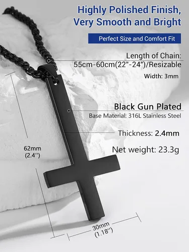 Miniatura 4 de PROSTEEL Satanic Jewelry Upside Down Cross Necklace for Men Women, 316L Stainless Steel/925 Sterling Silver Inverted Cross/Leviathan Cross Pendant
