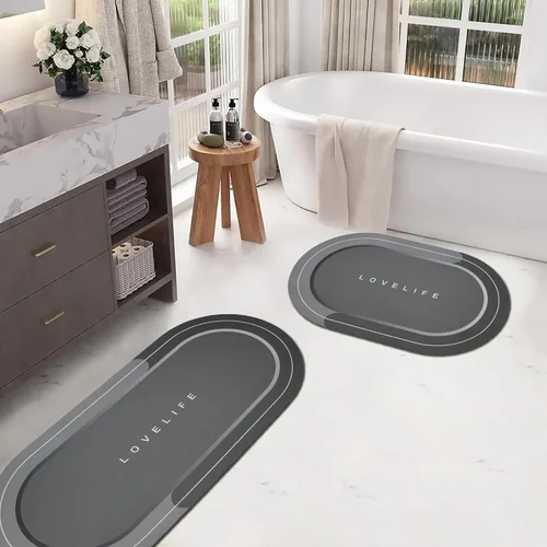 Miniatura 24 de Tapetes de baño de goma de secado rápido, antideslizantes, súper absorbentes, de secado instantáneo, alfombra de baño frente al fregadero de la Beige