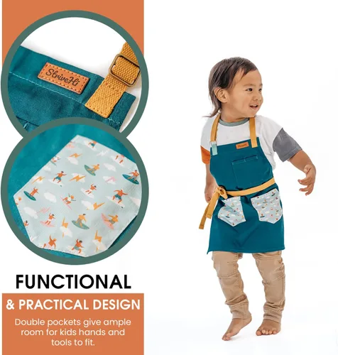 Miniatura 2 de Delantal Surfer Kids Delantal de lona inspirado en el océano para cocinar Delantal de algodón duradero para niños con correas Pintura
