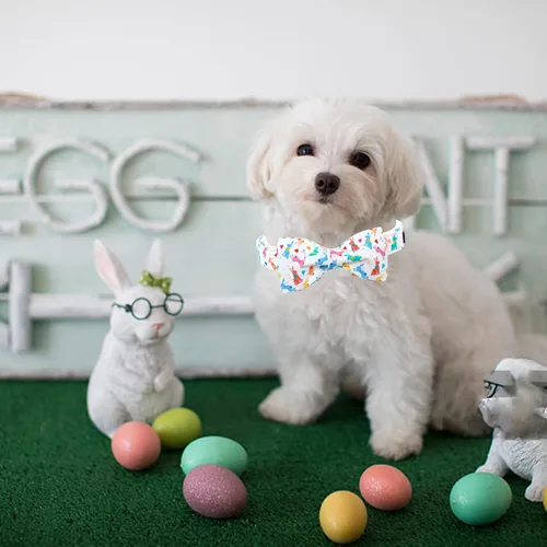 Miniatura 5 de Lionheart glory Collar de Pascua para perro con pajarita, collar de perro con estampado de conejo, collar suave y duradero, ajustable, lazo