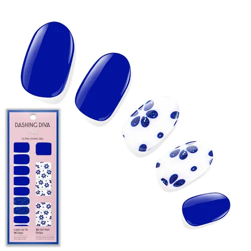 Dashing Diva Flor Azul - Tiras de uñas de gel brillantes, sin rayos UV, resistentes al astillado, de larga duración, juego de manicura de 3 piezas,