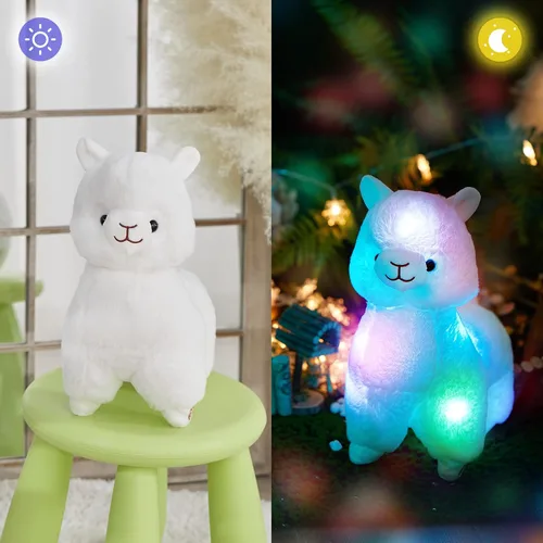 Miniatura 2 de BSTAOFY Animales de peluche de alpaca que se iluminan de 13.5 pulgadas, juguete de peluche suave de llama blanca con LED y luces nocturnas coloridas