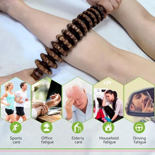 Miniatura 7 de Palo de Masaje Manual Curvo de Madera con 12 Rodillos - Herramienta de Terapia de Madera para Puntos de Desencadenamiento, Reducción de Fascia y 12