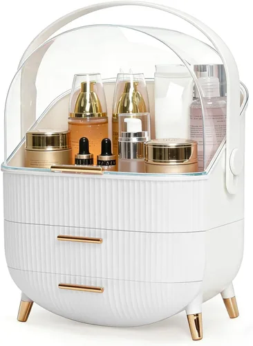 Miniatura 8 de Organizador de maquillaje con cajones y tapa, estuche portátil grande de almacenamiento de cosméticos para encimera de tocador, viajes, regalo