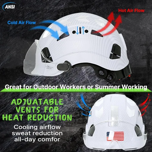 Miniatura 4 de Aolamegs Carbon Fiber Pattern Hard Hat with Visor, ANSI Z89.1 Vented Safety Helmet, OSHA Approved Construction Hardhat for Men, 6-Point Suspension