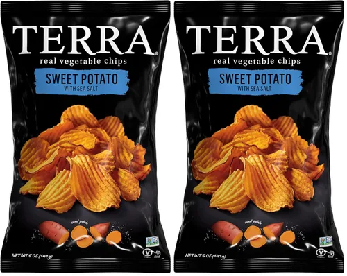 Miniatura 15 de Terra Papas fritas vegetales, Patatas dulces cortadas en ondas con sal marina, 5 onzas