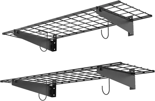 Miniatura 9 de WALMANN Paquete de 2 estantes de pared de garaje, estantes de almacenamiento de pared de 23.5 x 12 pulgadas para garaje, armario, lavandería, Negro