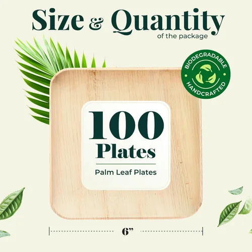 Miniatura 2 de KoalaLove - Platos de papel de bambú desechables de 6 pulgadas, 100 platos cuadrados de aperitivo y postre a granel, paquete de fiesta, platos