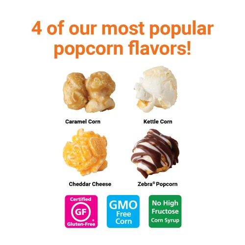 Miniatura 3 de Popcornopolis Cono de Palomitas Gourmet (12 Unidades) Sabores Surtidos – Zebra, Queso Cheddar, Caramelo y Kettle Corn, Ideal para Regalar y Compartir