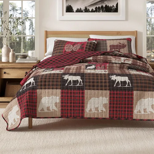 Miniatura 9 de Great Bay Home Lodge - Juego de edredón – Juego de ropa de cama rústica de 3 piezas tamaño matrimonial/Queen – Colcha reversible ligera para todas