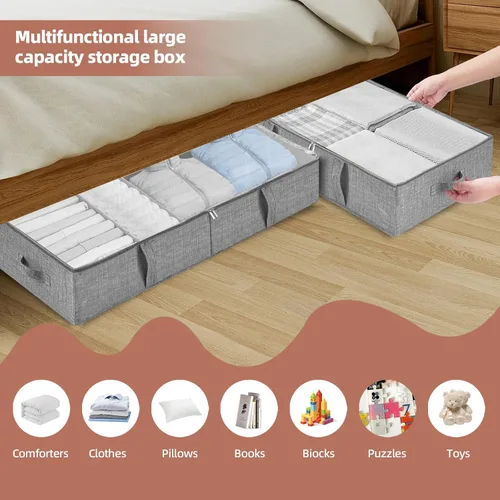 Miniatura 4 de Paquete de 2 cajas de almacenamiento de juguetes debajo de la cama, organizador de juguetes gris con tapa de PVC transparente, contenedores