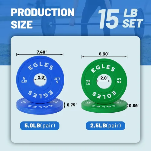 Miniatura 2 de Egles Juego de Placas de Cambio 1.25LB, 2.5LB, 5LB - Placas de Peso Recubiertas de Goma en Pares, Placas Bumper Olímpicas, Codificadas por
