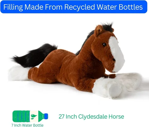 Miniatura 6 de The Petting Zoo Clydesdale - Peluche de caballo de peluche, regalos para niños, animales de corral Wild Onez, juguete de peluche de caballo marrón