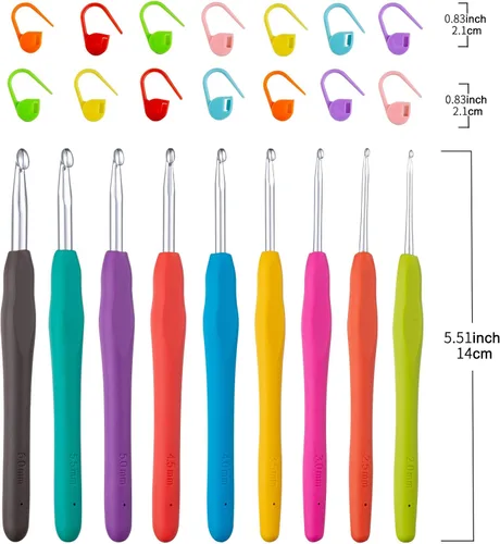 Miniatura 4 de Vodiye Juego de 23 ganchos de ganchillo, mango ergonómico para manos artríticas, agujas de ganchillo cómodas y suaves, agujas de tejer extralargas