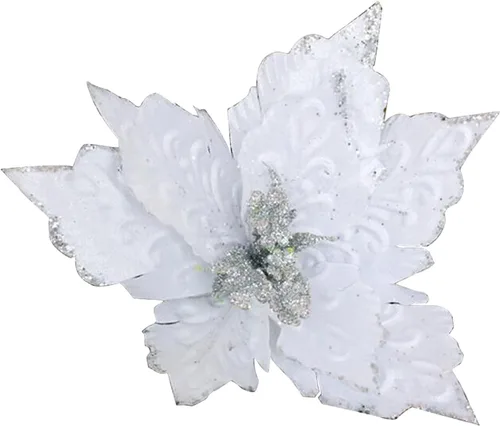 Miniatura 11 de 6 adornos para árbol de Navidad de Pascua con purpurina, flores artificiales de Navidad, accesorios florales con tallo, flores de franela sintética