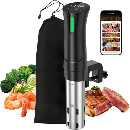 Miniatura 9 de Máquina Sous Vide - Cocinador Suvee - Kit Sous Vide Rocyis con Tapa, Recetas - Circulador de Inmersión de Calentamiento Rápido de 1000W / Negro