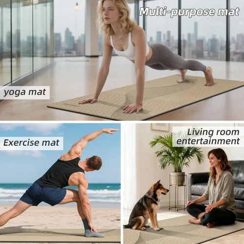 Miniatura 5 de Esterilla de yoga grande de 76" x 40" x 10 mm (2/5 pulgadas) – Extra gruesa y ancha, esterilla de fitness de TPE, esterilla de ejercicios Beige/Negro