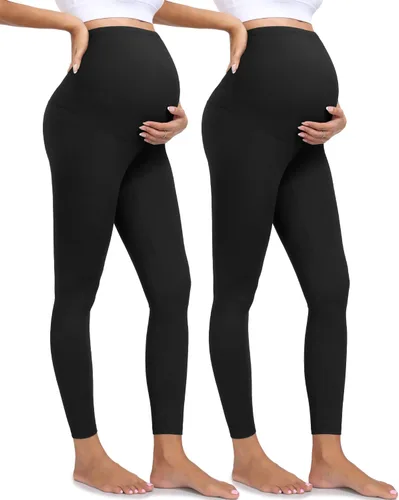 Paquete de 2 leggings de maternidad sobre el vientre, pantalones de yoga para embarazo, suaves, no se transparentan, leggings de entrenamiento