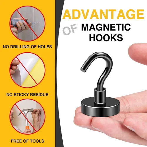 Miniatura 5 de Diymag Ganchos magnéticos, resisten 80 lb, 20 unidades, neodimio de tierras raras fuertes para colgar, colgador magnético para cortina, hogar, Negro