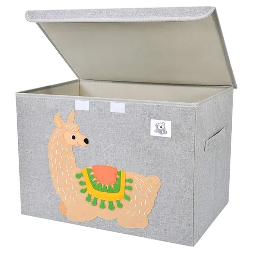 Miniatura 13 de Baúl de juguetes plegable grande para niños con tapa abatible, organizador de almacenamiento de juguetes de animales de tela Dinosaurio