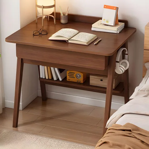 Miniatura 18 de Escritorio escandinavo de estudio de oficina, escritorio contemporáneo para computadora, escritorio de trabajo con base de madera de nogal, nogal