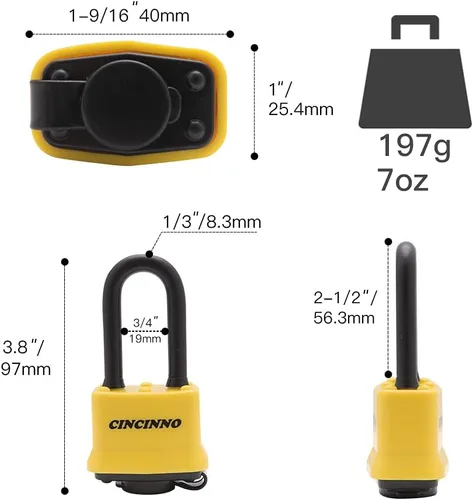 Miniatura 2 de CINCINNO Paquete de 4 candados de acero laminado cubiertos resistentes con la misma llave, candados resistentes a la intemperie con cuerpo ancho