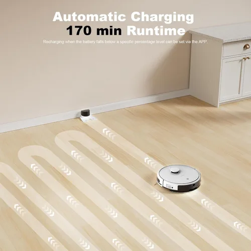 Miniatura 7 de TECBOT S3 PRO - Aspiradora robótica y trapeador, navegación LiDAR, 150 minutos de funcionamiento y succión de 4,000 Pa, robot aspirador de carga