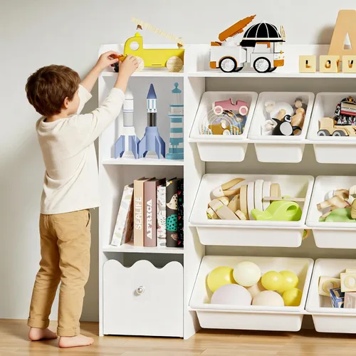 Miniatura 2 de HOMMPA Organizador de almacenamiento de juguetes para niños de 55 pulgadas de ancho con 2 cajones movibles, estantería de 4 niveles para niños