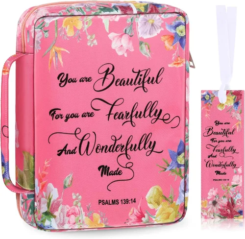 Miniatura 14 de Laumoi Funda para la Biblia para mujer, funda de Biblia floral de 10 pulgadas, bolsa protectora portátil para suministros de estudio bíblico, Varios