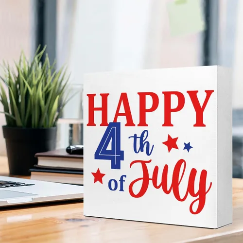 Miniatura 5 de LVQHI Decoración de madera con texto en inglés «Happy 4th of July Independence Day», letrero patriótico de madera para el hogar, dormitorio