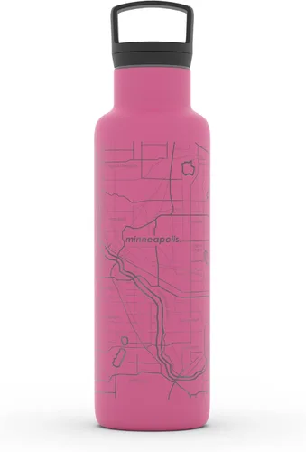 Miniatura 82 de Well Told Botella de agua aislada con mapa de Washington DC grabado, botella de acero inoxidable grabada (21 onzas, blanco) botella aislada de mapa