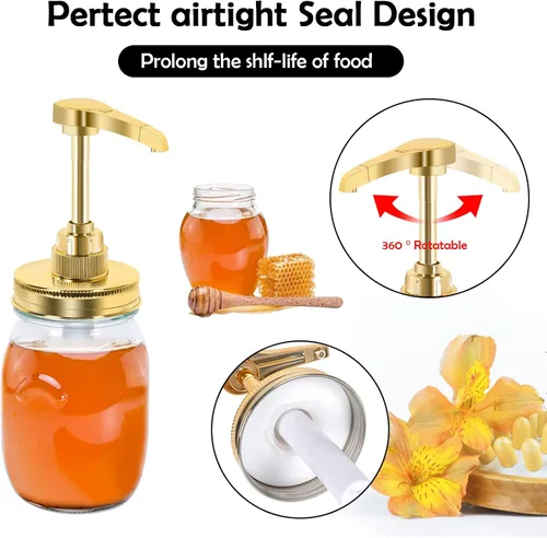Miniatura 7 de Tapas dispensadoras de jarabe y miel para tarro de masón, dispensador de plástico y tapa de acero inoxidable para boca regular de 2.75 pulgadas