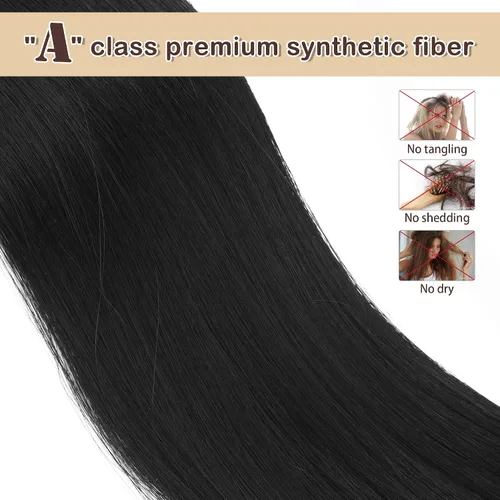 Miniatura 4 de BARSDAR Extensión de Cola de Caballo Corta y Recta - Extensiones de Cabello de Cola de Caballo Negra con Cordón de 16 Pulgadas para Mujeres - Negro