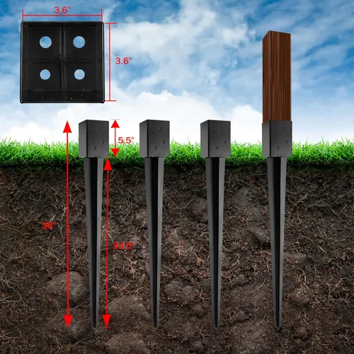Miniatura 3 de LADECH Anclaje con Pico para Poste de Cerca 4x4 de 36" de Longitud Metal Negro con Recubrimiento en Polvo – Anclajes para Poste de Buzón – Se Ajusta