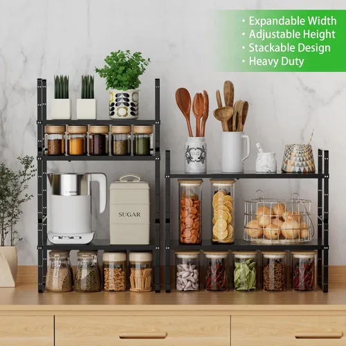 Miniatura 3 de Estante de almacenamiento expandible para gabinete, organizador apilable para cocina, baño, despensa, armario de especias, encimera, escritorio