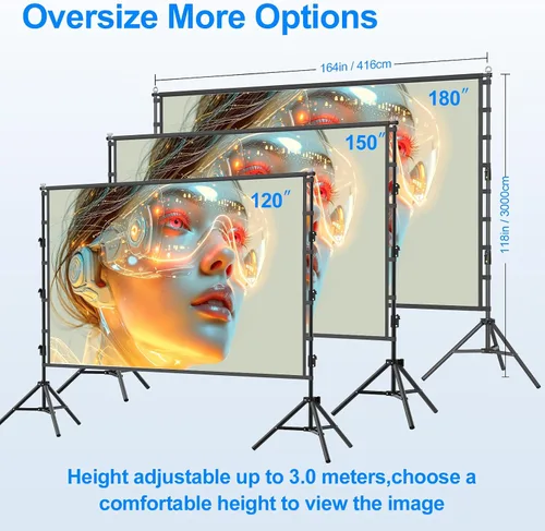 Miniatura 7 de Pantalla de proyector para exteriores con soporte, pantalla de proyector portátil de 120 pulgadas, soporte resistente, altura ajustable, pantalla