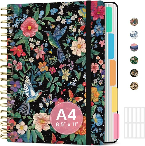 Miniatura 20 de Cuadernos grandes con forro en espiral para el trabajo con divisores y pestañas extraíbles, 8.5 x 11 pulgadas, bonito cuaderno de tapa dura de 5