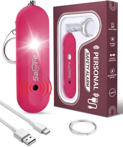 Miniatura 8 de Alarma de seguridad personal para mujeres, alarma de seguridad recargable impermeable, sirena extra fuerte de 140 dB con luz estroboscópica SOS