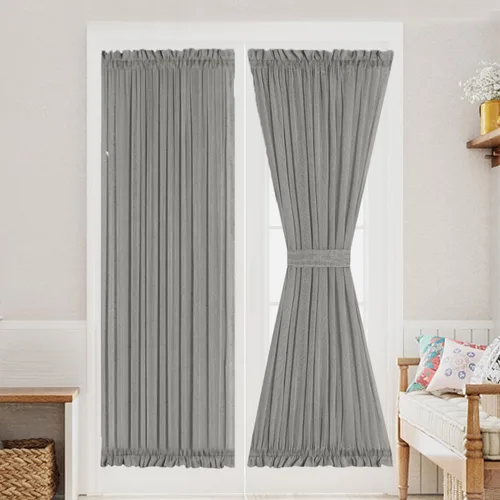 Miniatura 8 de Turquoize Elegantes cortinas de lino para puerta francesa, paneles de cortina de filtrado de luz, panel de lino con bolsillo para barra, panel