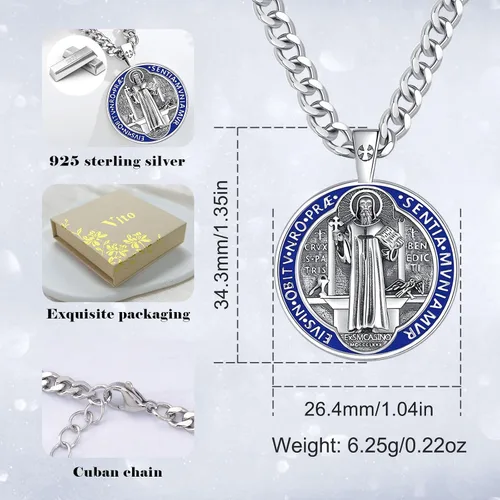 Miniatura 13 de Vito Collar de plata de ley 925 para mujeres y hombres, San Benito, crucifijo, Caravaca, San Cristóbal, San Judas, medalla patronal, amuleto