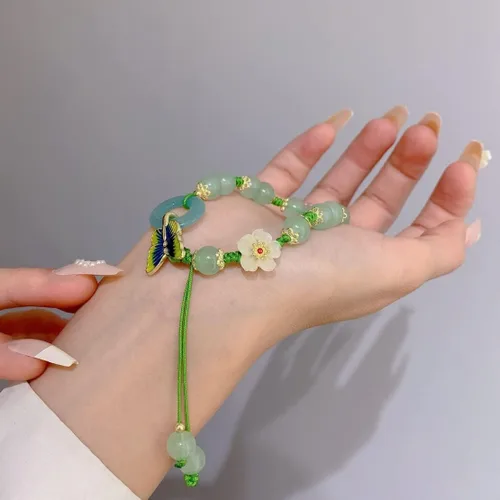 Miniatura 6 de Choistily Pulsera de jade con cuentas de jade para mujer, pulsera de la suerte, pulsera de hoja, pulsera de cuerda de cristal curativo, pulsera