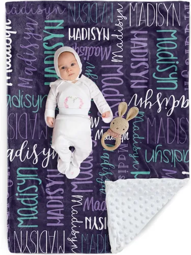 Miniatura 14 de Manta de bebé personalizada, diseño de nombres personalizados, manta de felpa suave con respaldo de puntos de doble capa para niños y niñas, Color01