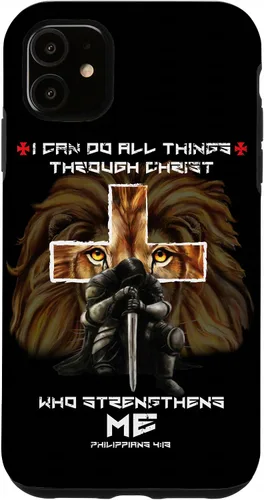 Fundas para iPhone 11 Christian Phone Cases Men Bible Verse Philippians 4:13 Lion Case