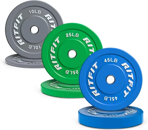 Miniatura 15 de RitFit Color Coded Bumper Plate, Olympic Bumper Plate for Barbell, 2-Inch Bumper Weight Plates With Steel Insert, rubber weight plates for Strength