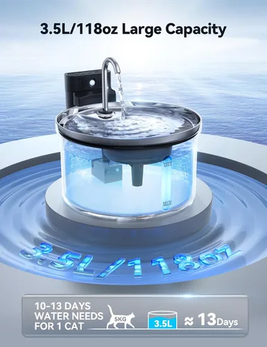 Miniatura 5 de Fuente de agua inalámbrica para gatos [Separación de agua y batería] FEELNEEDY Fuente para gatos operada por batería de 4000mAh, fuente